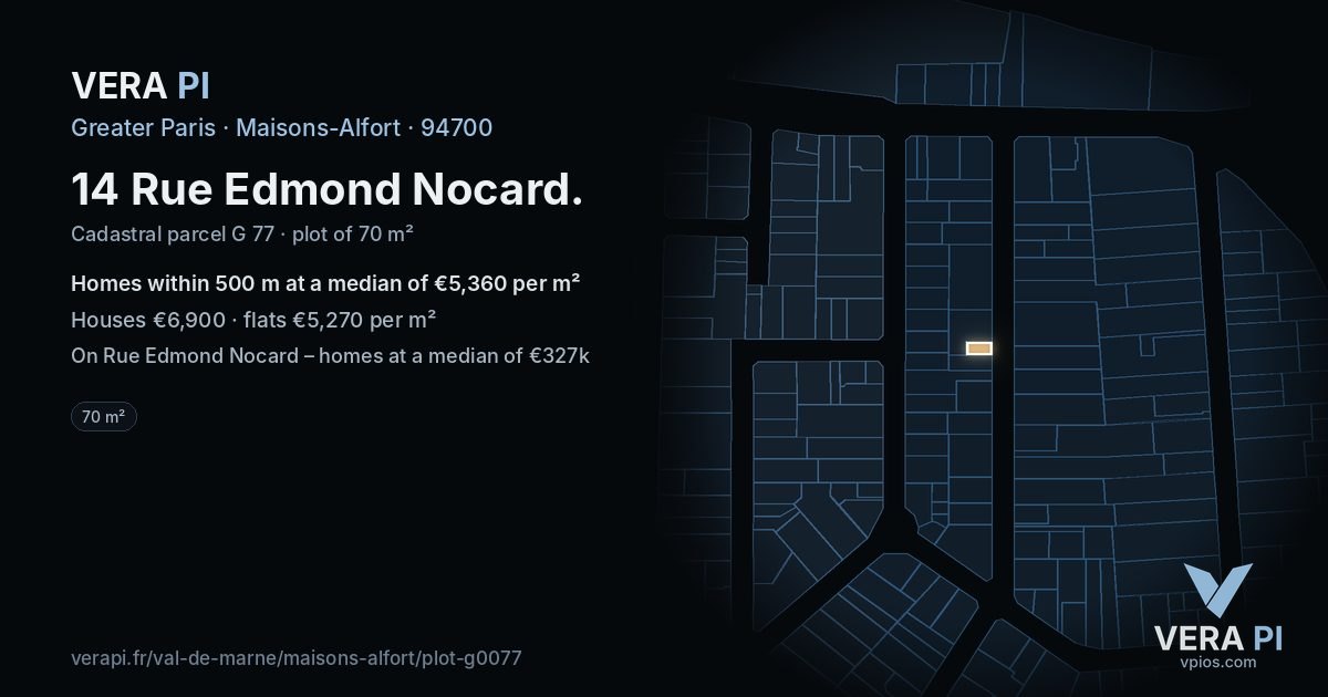 14 Rue Edmond Nocard, Maisons-Alfort at night – the plot lit, the parcels around coloured by the prices near them