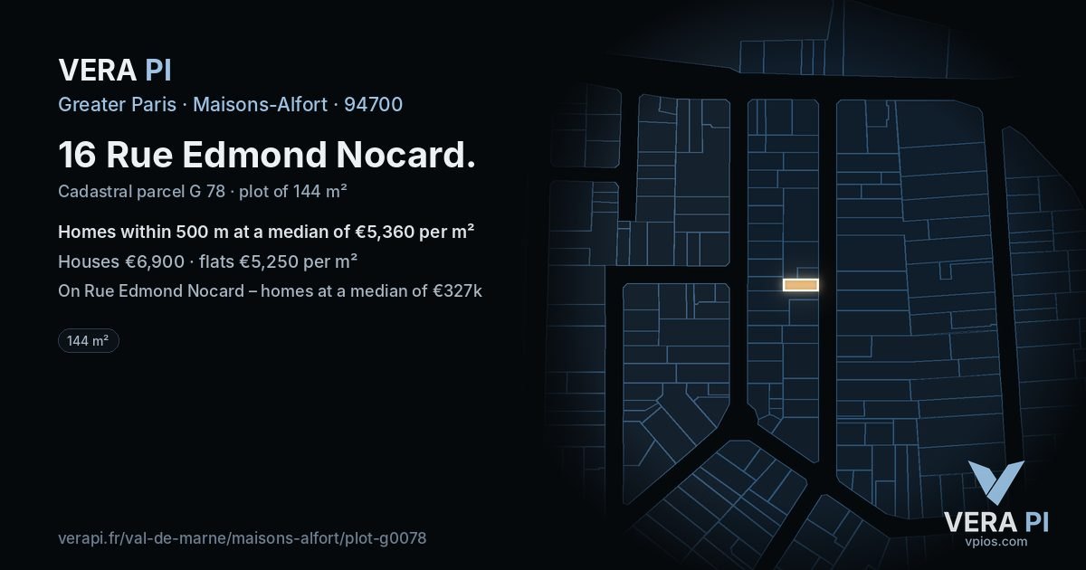 16 Rue Edmond Nocard, Maisons-Alfort at night – the plot lit, the parcels around coloured by the prices near them
