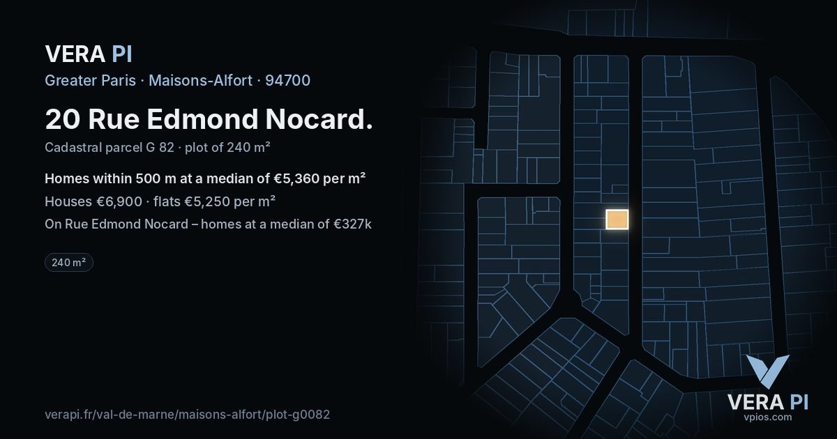 20 Rue Edmond Nocard, Maisons-Alfort at night – the plot lit, the parcels around coloured by the prices near them