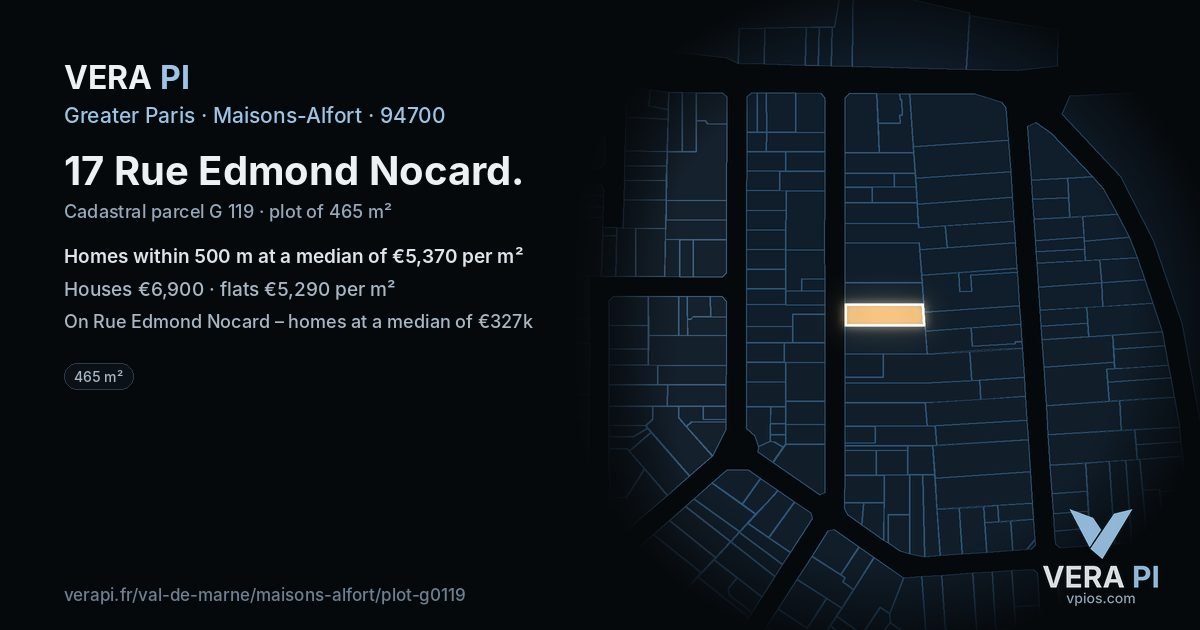17 Rue Edmond Nocard, Maisons-Alfort at night – the plot lit, the parcels around coloured by the prices near them