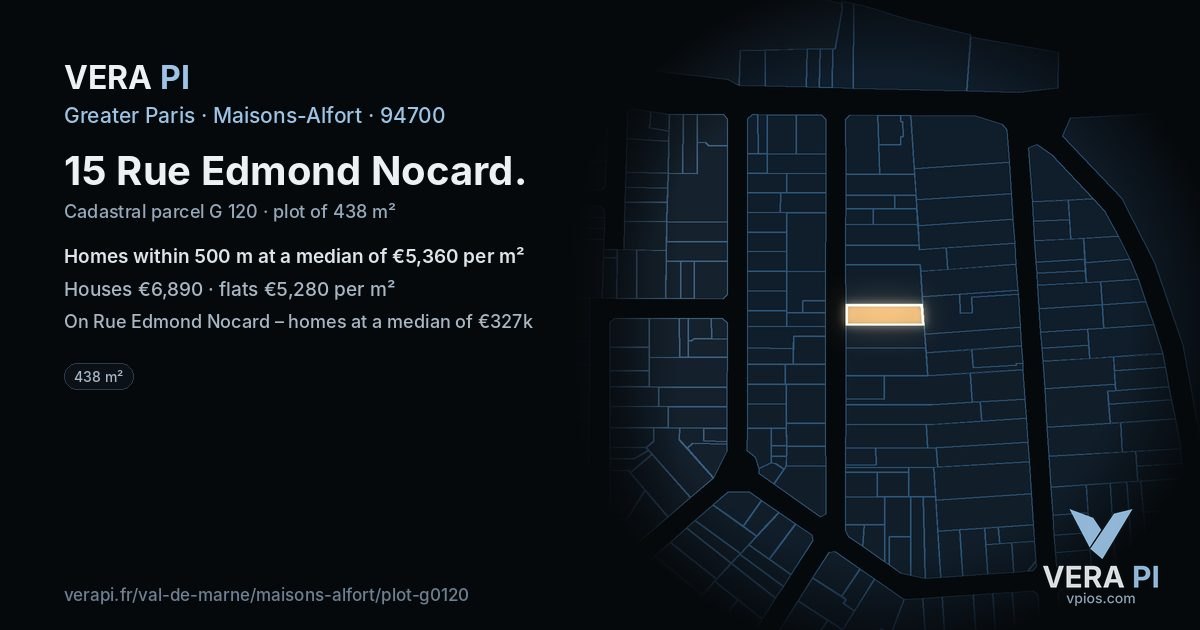 15 Rue Edmond Nocard, Maisons-Alfort at night – the plot lit, the parcels around coloured by the prices near them