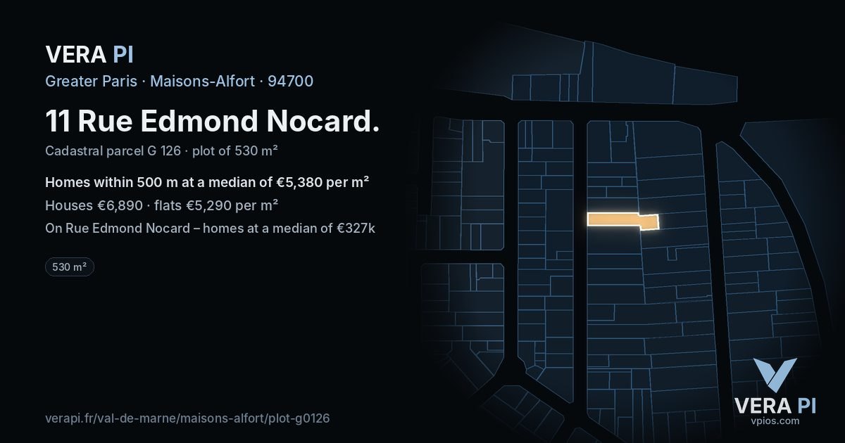 11 Rue Edmond Nocard, Maisons-Alfort at night – the plot lit, the parcels around coloured by the prices near them