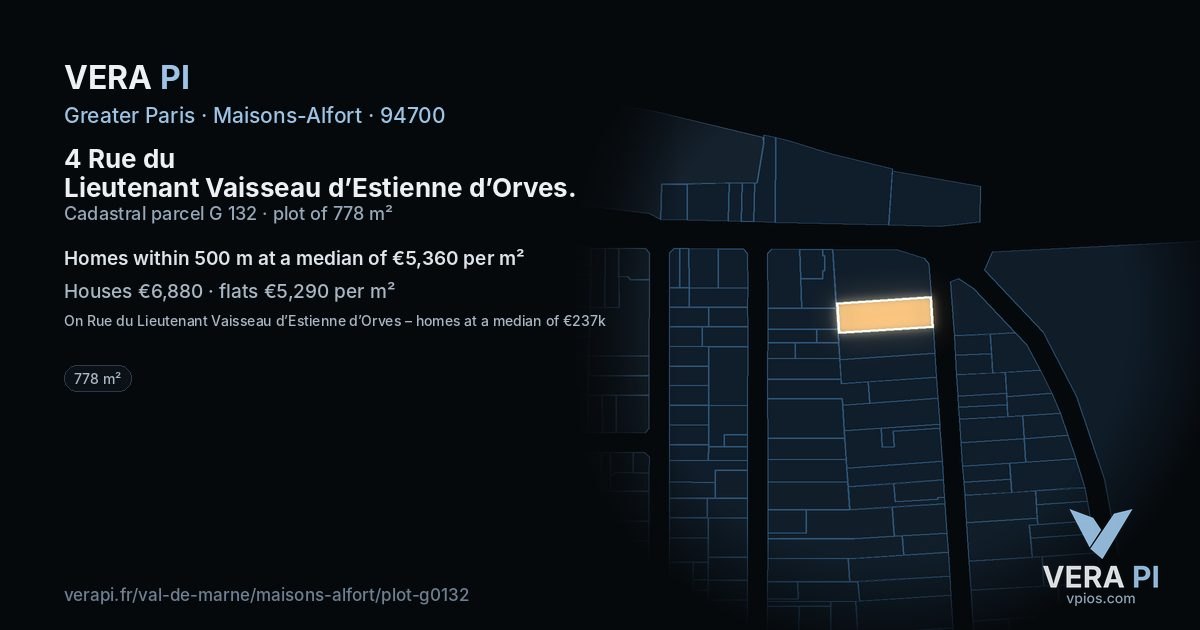 4 Rue du Lieutenant Vaisseau d’Estienne d’Orves, Maisons-Alfort at night – the plot lit, the parcels around coloured by the prices near them