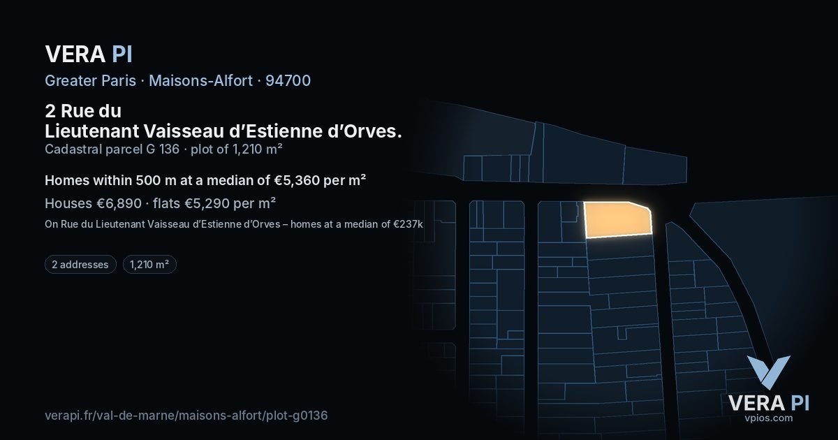 2 Rue du Lieutenant Vaisseau d’Estienne d’Orves, Maisons-Alfort at night – the plot lit, the parcels around coloured by the prices near them