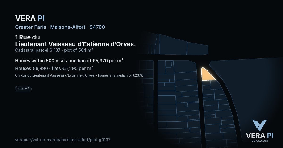 1 Rue du Lieutenant Vaisseau d’Estienne d’Orves, Maisons-Alfort at night – the plot lit, the parcels around coloured by the prices near them