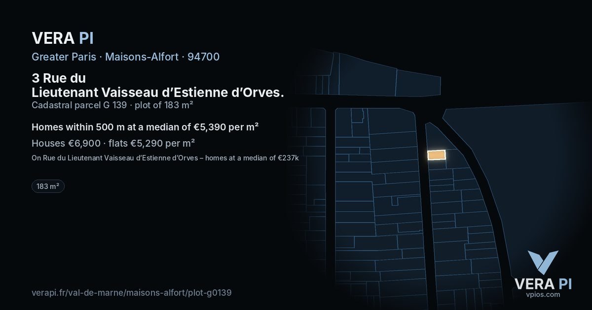 3 Rue du Lieutenant Vaisseau d’Estienne d’Orves, Maisons-Alfort at night – the plot lit, the parcels around coloured by the prices near them