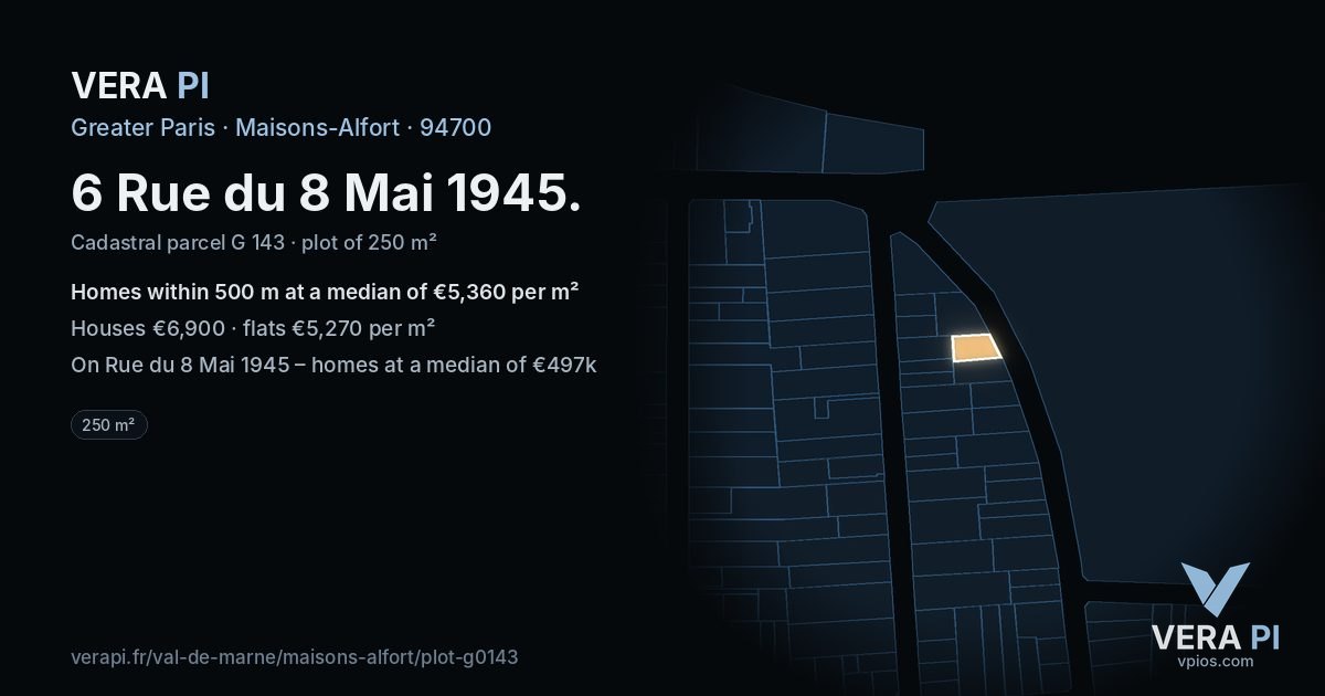 6 Rue du 8 Mai 1945, Maisons-Alfort at night – the plot lit, the parcels around coloured by the prices near them