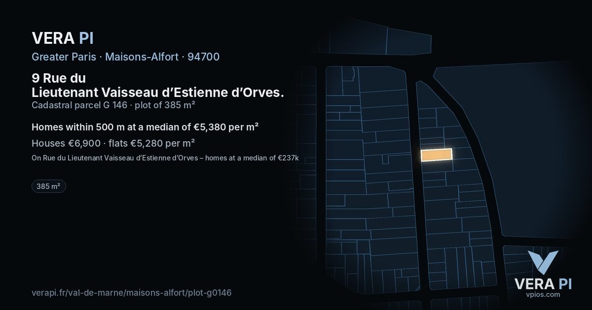 9 Rue du Lieutenant Vaisseau d’Estienne d’Orves, Maisons-Alfort at night – the plot lit, the parcels around coloured by the prices near them