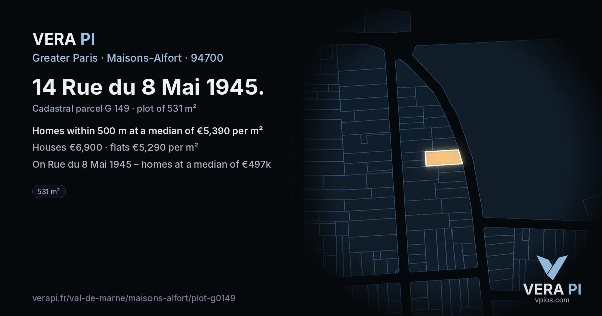 14 Rue du 8 Mai 1945, Maisons-Alfort at night – the plot lit, the parcels around coloured by the prices near them