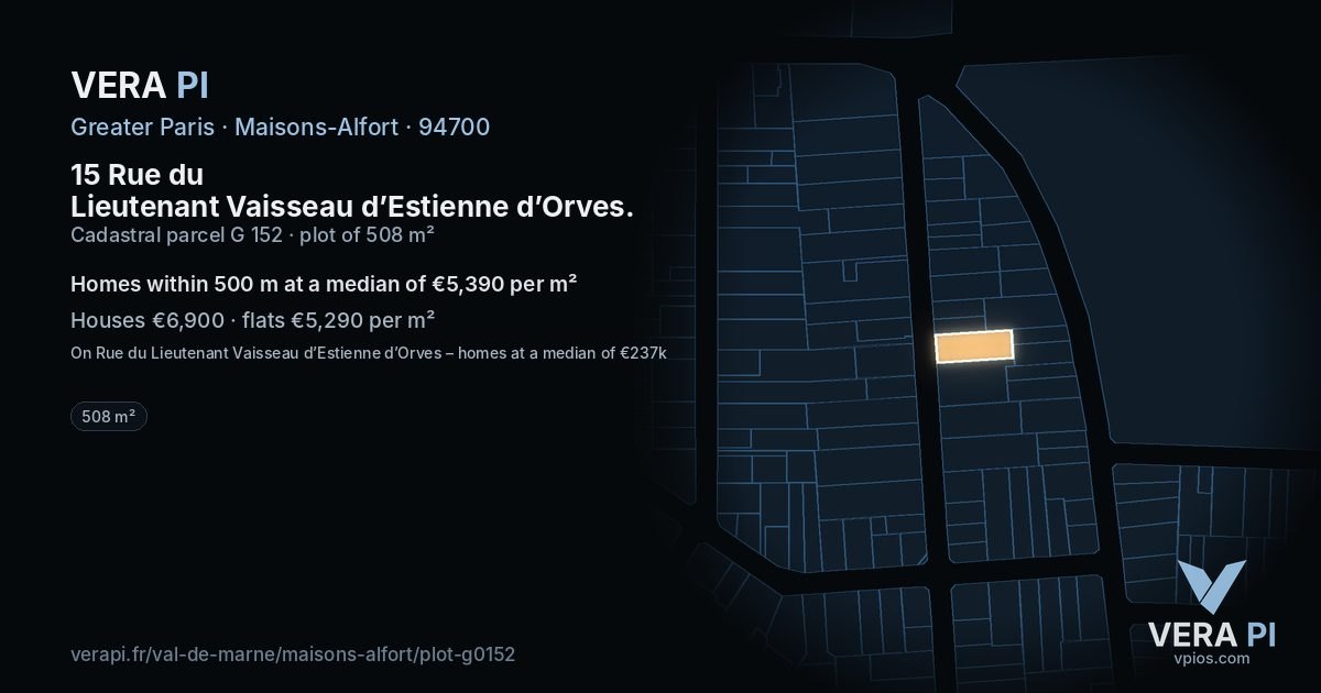 15 Rue du Lieutenant Vaisseau d’Estienne d’Orves, Maisons-Alfort at night – the plot lit, the parcels around coloured by the prices near them