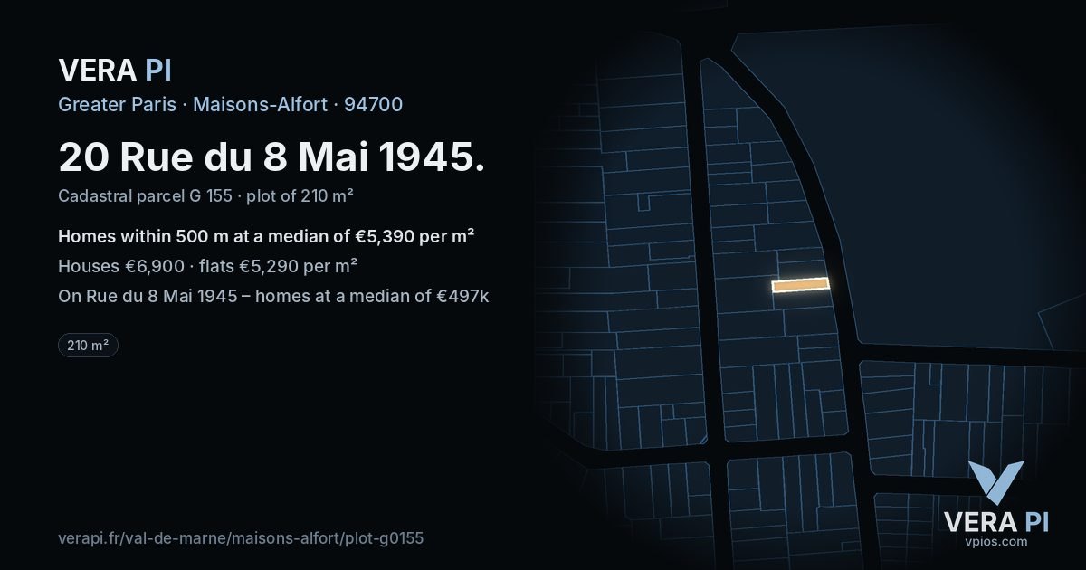 20 Rue du 8 Mai 1945, Maisons-Alfort at night – the plot lit, the parcels around coloured by the prices near them