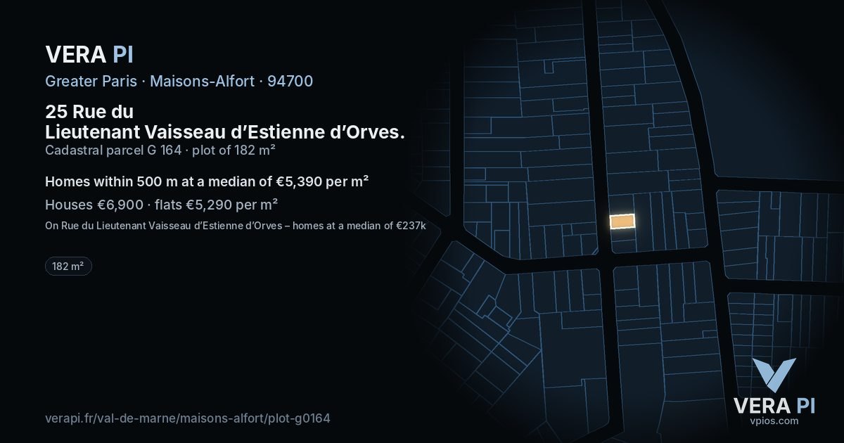 25 Rue du Lieutenant Vaisseau d’Estienne d’Orves, Maisons-Alfort at night – the plot lit, the parcels around coloured by the prices near them