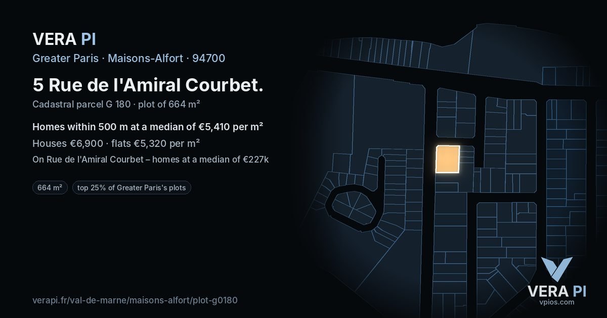 5 Rue de l'Amiral Courbet, Maisons-Alfort at night – the plot lit, the parcels around coloured by the prices near them