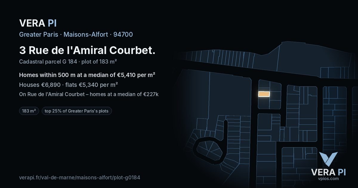 3 Rue de l'Amiral Courbet, Maisons-Alfort at night – the plot lit, the parcels around coloured by the prices near them