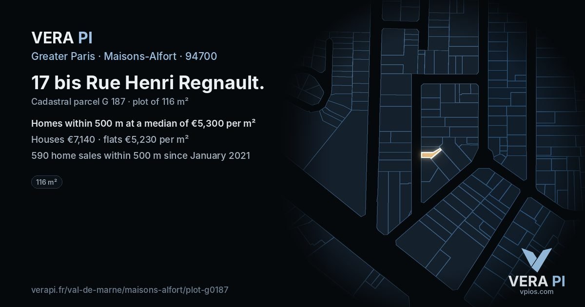 17 bis Rue Henri Regnault, Maisons-Alfort at night – the plot lit, the parcels around coloured by the prices near them