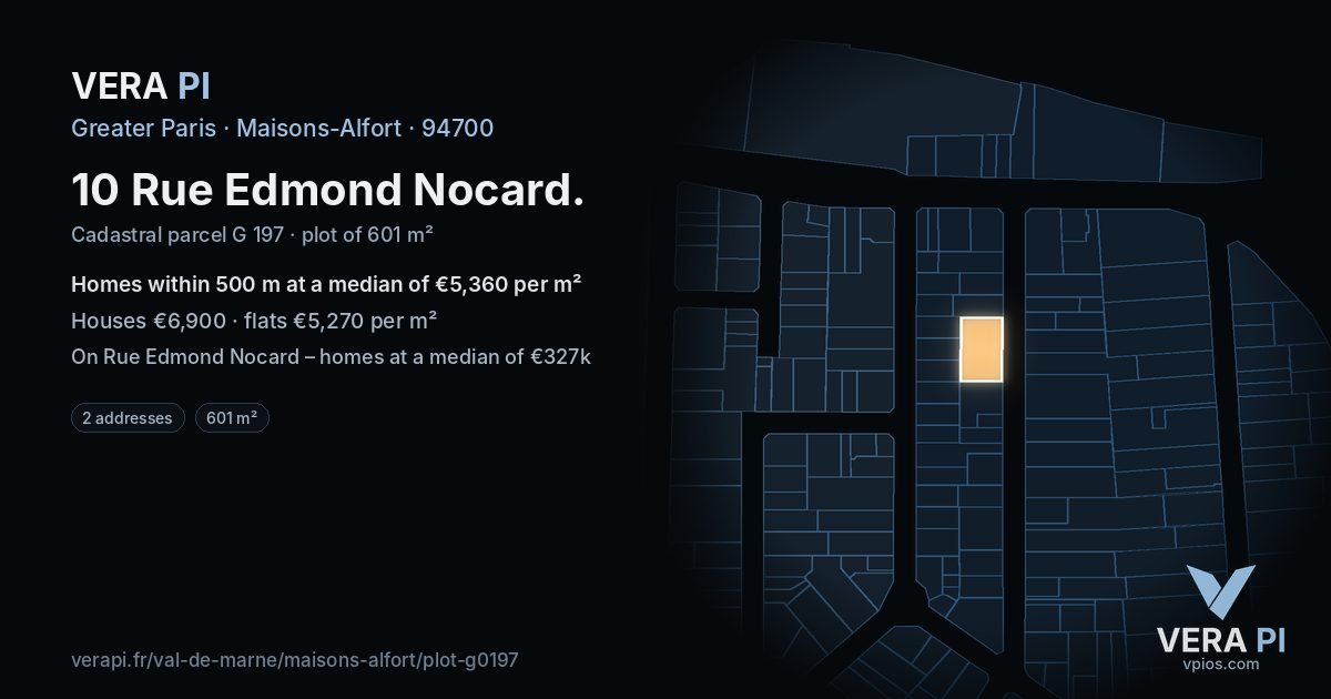 10 Rue Edmond Nocard, Maisons-Alfort at night – the plot lit, the parcels around coloured by the prices near them
