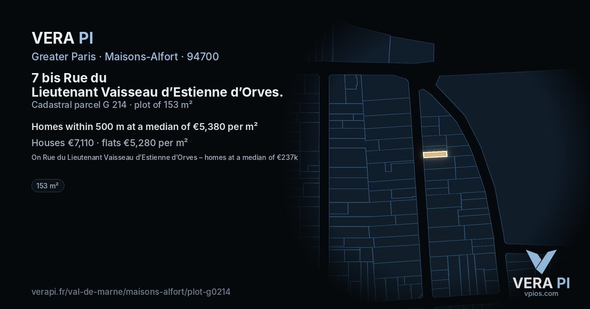 7 bis Rue du Lieutenant Vaisseau d’Estienne d’Orves, Maisons-Alfort at night – the plot lit, the parcels around coloured by the prices near them