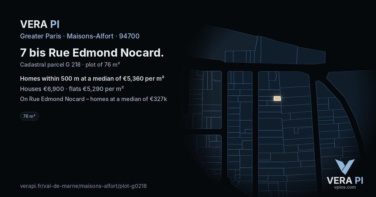 7 bis Rue Edmond Nocard, Maisons-Alfort at night – the plot lit, the parcels around coloured by the prices near them