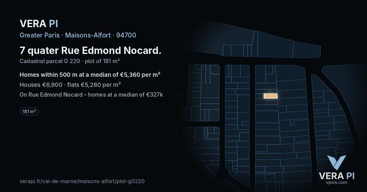 7 quater Rue Edmond Nocard, Maisons-Alfort at night – the plot lit, the parcels around coloured by the prices near them
