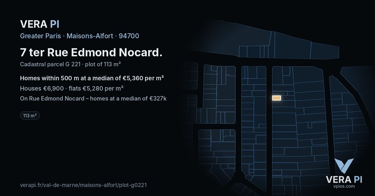 7 ter Rue Edmond Nocard, Maisons-Alfort at night – the plot lit, the parcels around coloured by the prices near them