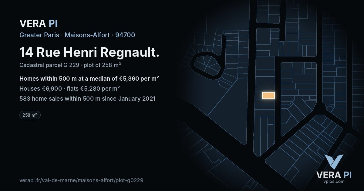14 Rue Henri Regnault, Maisons-Alfort at night – the plot lit, the parcels around coloured by the prices near them