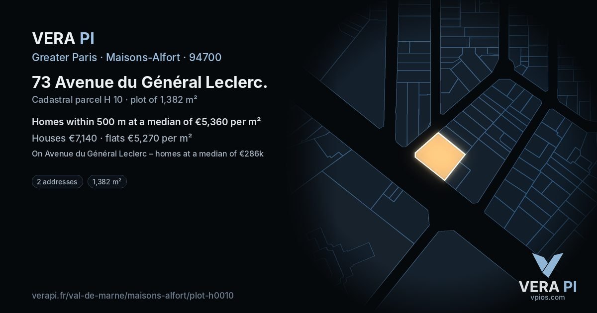 73 Avenue du Général Leclerc, Maisons-Alfort at night – the plot lit, the parcels around coloured by the prices near them