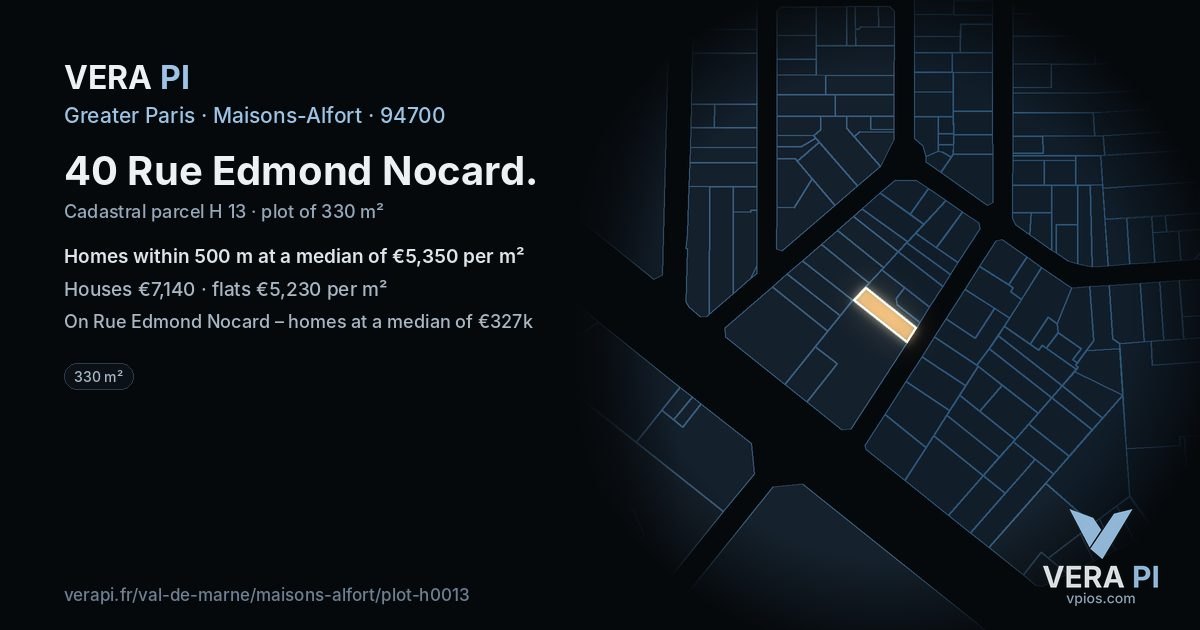 40 Rue Edmond Nocard, Maisons-Alfort at night – the plot lit, the parcels around coloured by the prices near them
