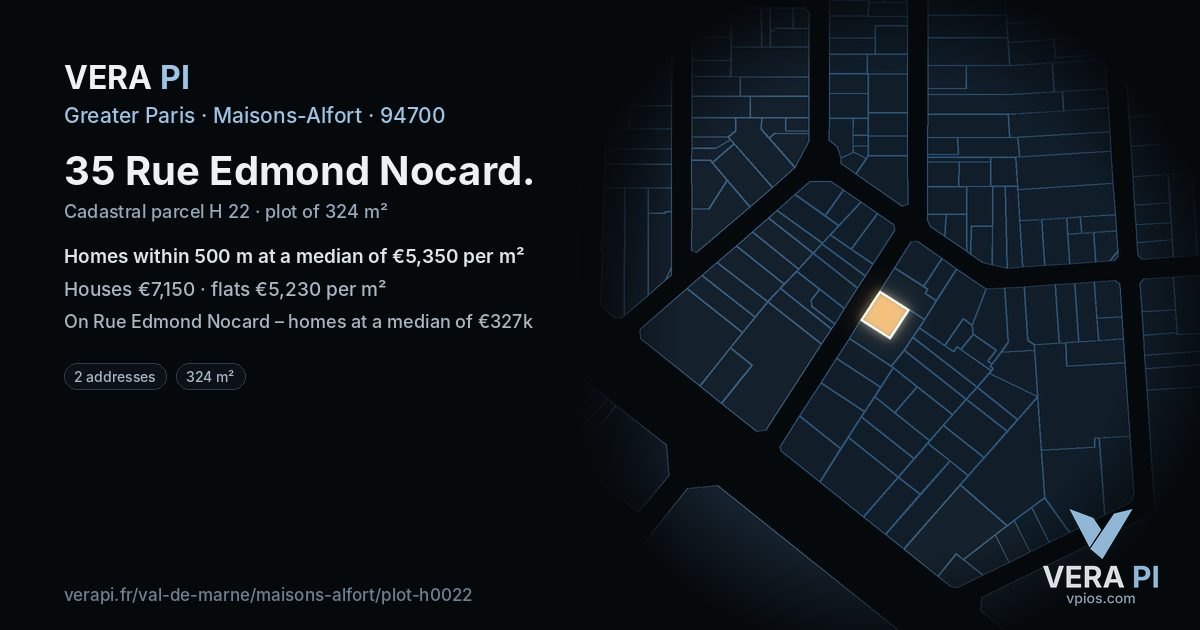 35 Rue Edmond Nocard, Maisons-Alfort at night – the plot lit, the parcels around coloured by the prices near them