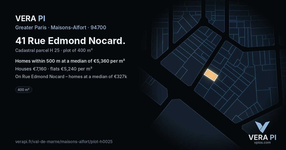 41 Rue Edmond Nocard, Maisons-Alfort at night – the plot lit, the parcels around coloured by the prices near them