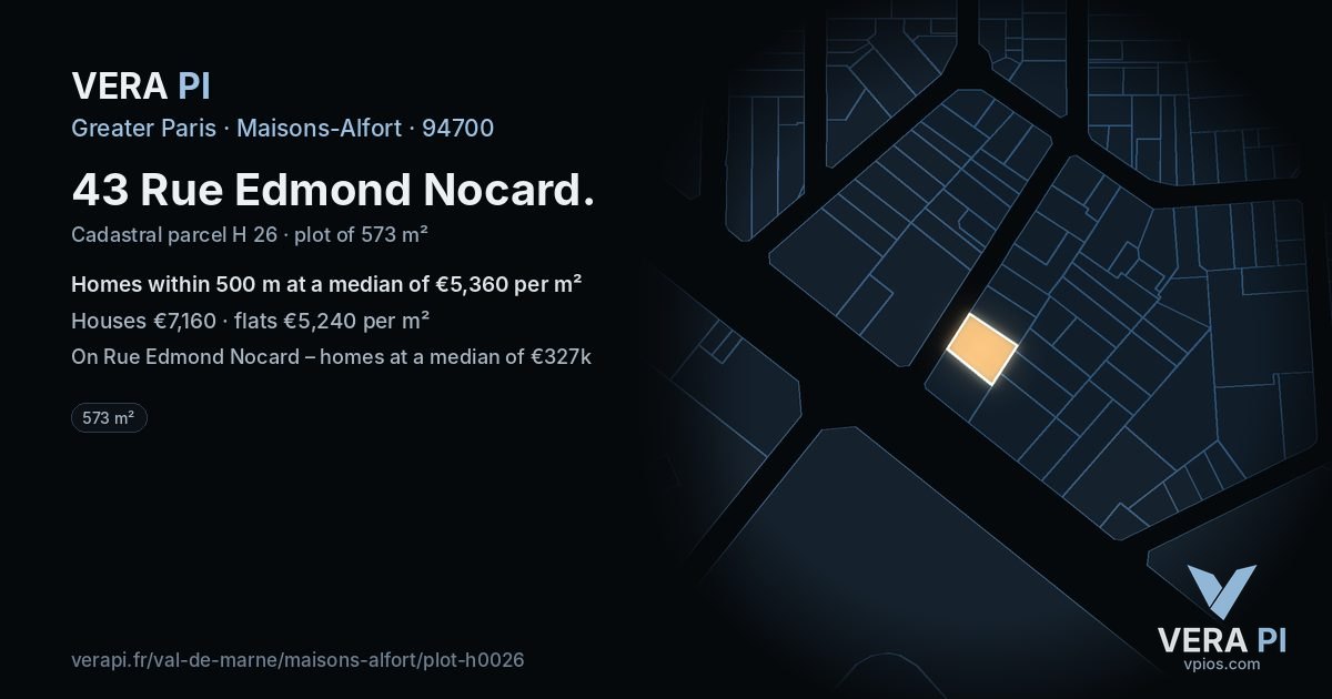 43 Rue Edmond Nocard, Maisons-Alfort at night – the plot lit, the parcels around coloured by the prices near them