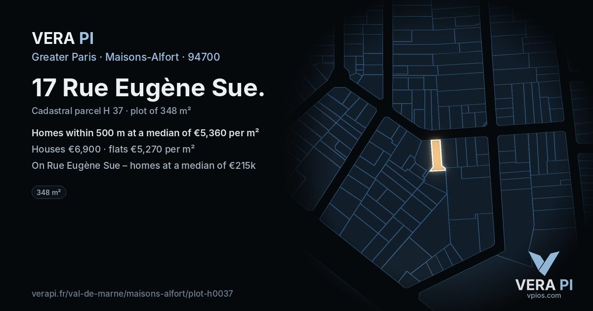 17 Rue Eugène Sue, Maisons-Alfort at night – the plot lit, the parcels around coloured by the prices near them