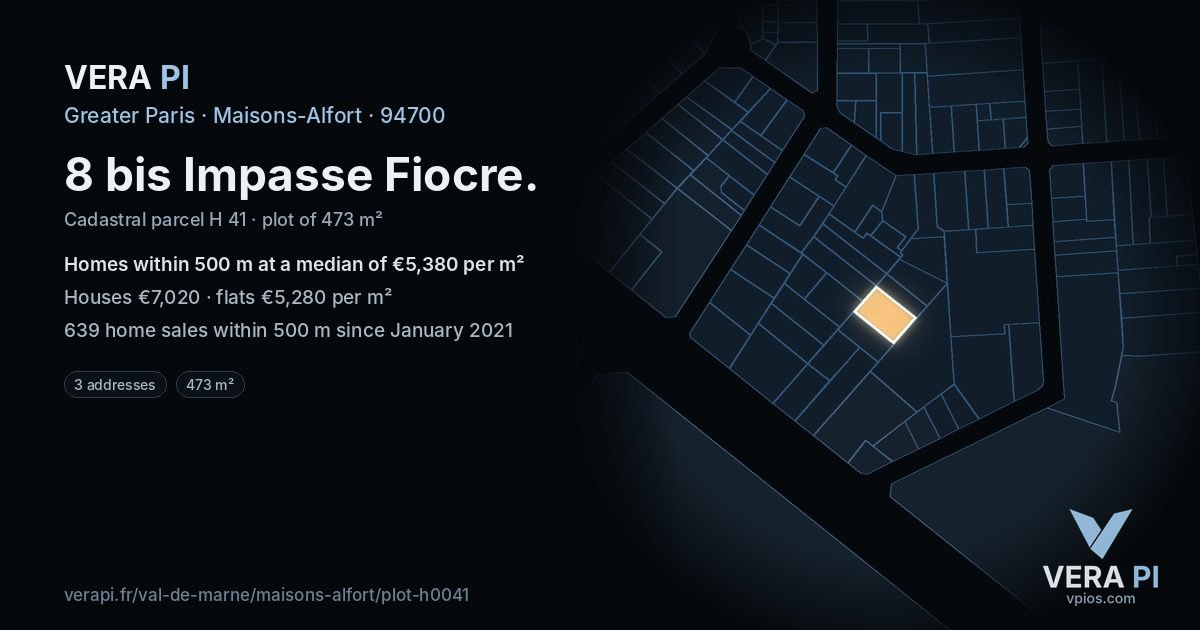 8 bis Impasse Fiocre, Maisons-Alfort at night – the plot lit, the parcels around coloured by the prices near them