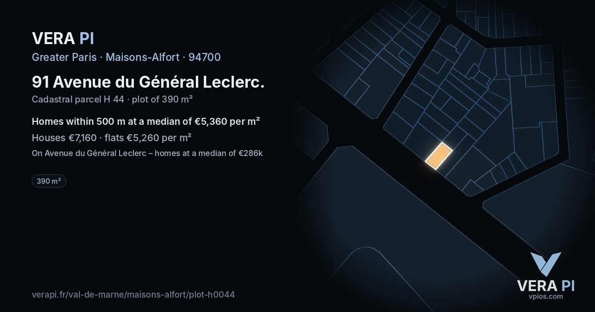 91 Avenue du Général Leclerc, Maisons-Alfort at night – the plot lit, the parcels around coloured by the prices near them