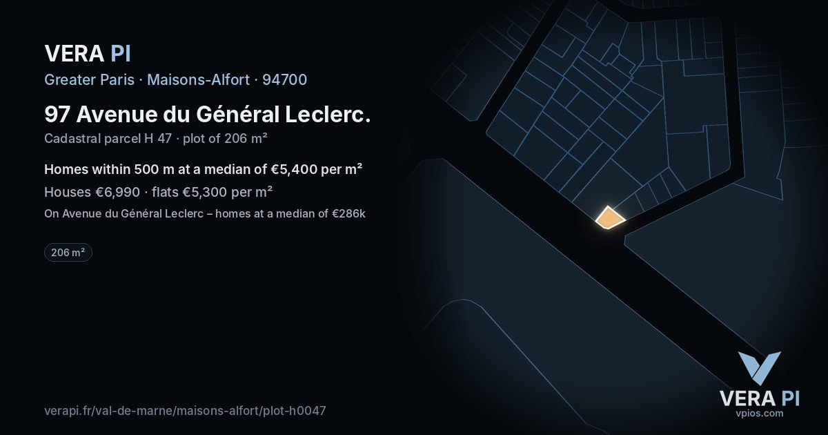 97 Avenue du Général Leclerc, Maisons-Alfort at night – the plot lit, the parcels around coloured by the prices near them