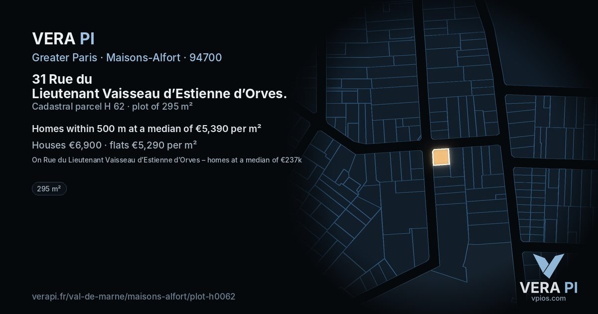 31 Rue du Lieutenant Vaisseau d’Estienne d’Orves, Maisons-Alfort at night – the plot lit, the parcels around coloured by the prices near them