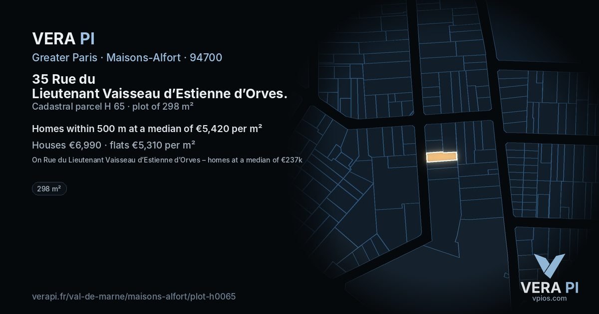 35 Rue du Lieutenant Vaisseau d’Estienne d’Orves, Maisons-Alfort at night – the plot lit, the parcels around coloured by the prices near them