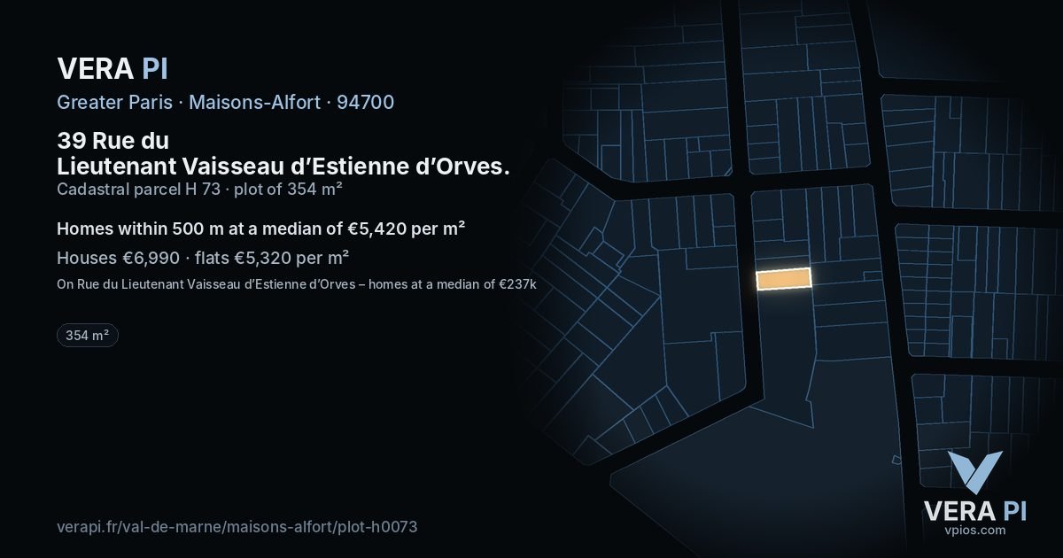 39 Rue du Lieutenant Vaisseau d’Estienne d’Orves, Maisons-Alfort at night – the plot lit, the parcels around coloured by the prices near them
