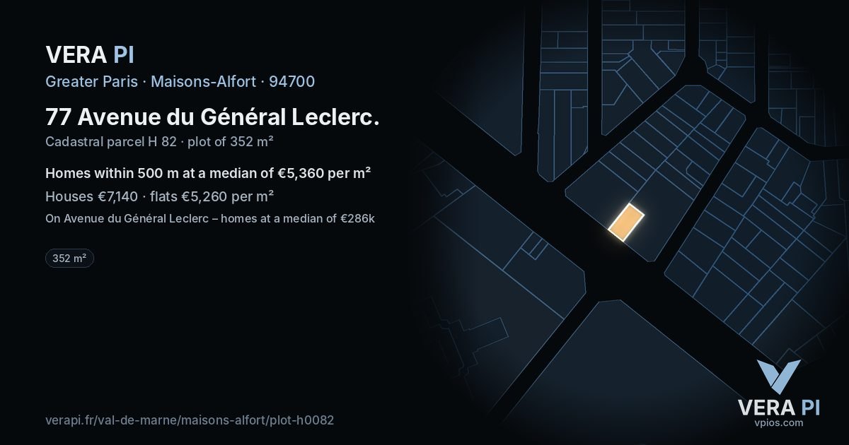 77 Avenue du Général Leclerc, Maisons-Alfort at night – the plot lit, the parcels around coloured by the prices near them