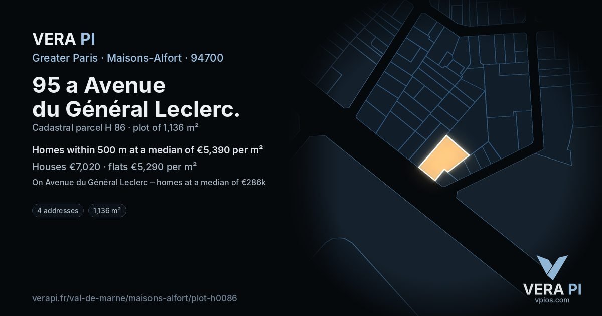 95 a Avenue du Général Leclerc, Maisons-Alfort at night – the plot lit, the parcels around coloured by the prices near them