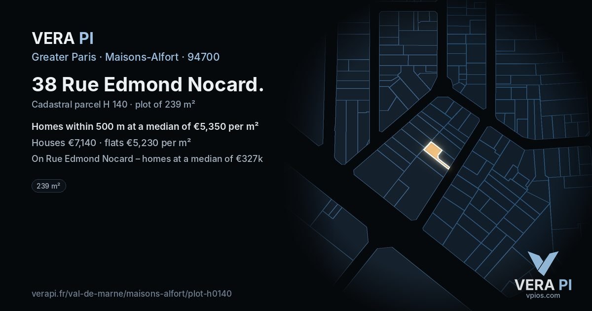 38 Rue Edmond Nocard, Maisons-Alfort at night – the plot lit, the parcels around coloured by the prices near them