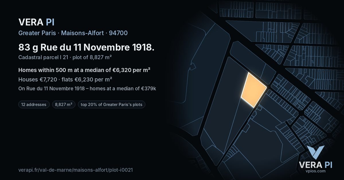83 g Rue du 11 Novembre 1918, Maisons-Alfort at night – the plot lit, the parcels around coloured by the prices near them