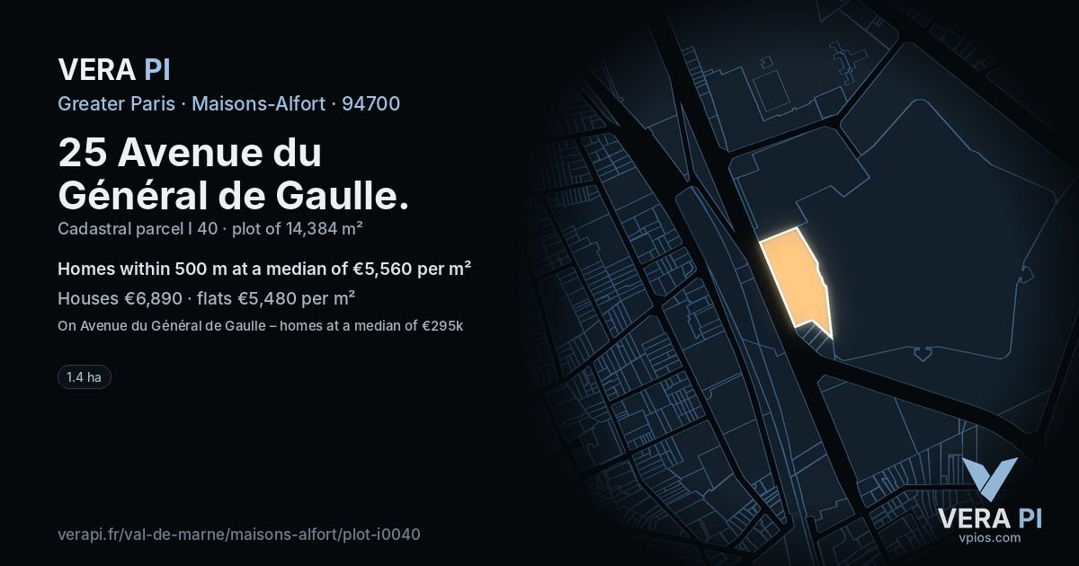 25 Avenue du Général de Gaulle, Maisons-Alfort at night – the plot lit, the parcels around coloured by the prices near them