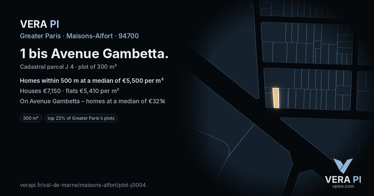 1 bis Avenue Gambetta, Maisons-Alfort at night – the plot lit, the parcels around coloured by the prices near them