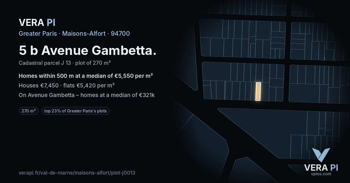 5 b Avenue Gambetta, Maisons-Alfort at night – the plot lit, the parcels around coloured by the prices near them