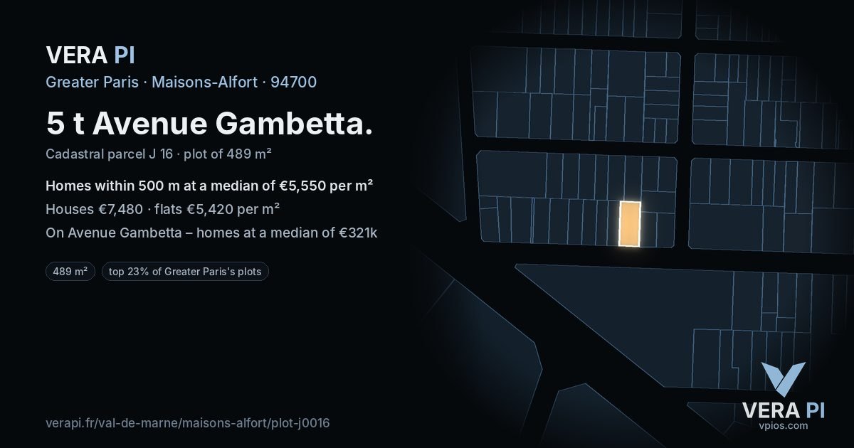 5 t Avenue Gambetta, Maisons-Alfort at night – the plot lit, the parcels around coloured by the prices near them