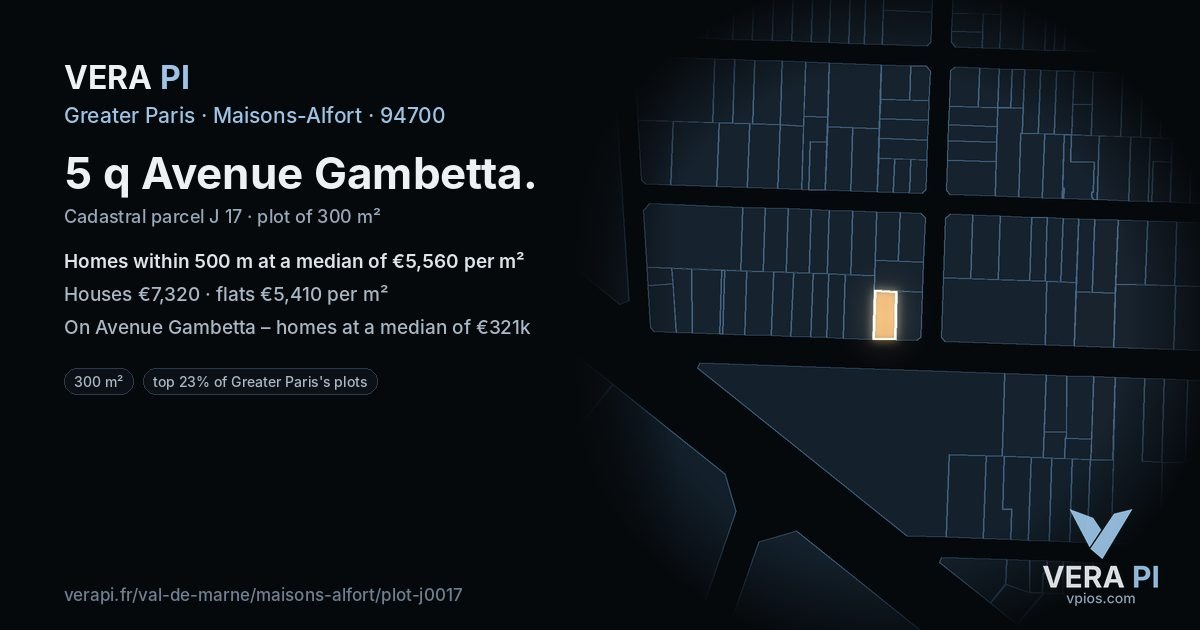 5 q Avenue Gambetta, Maisons-Alfort at night – the plot lit, the parcels around coloured by the prices near them