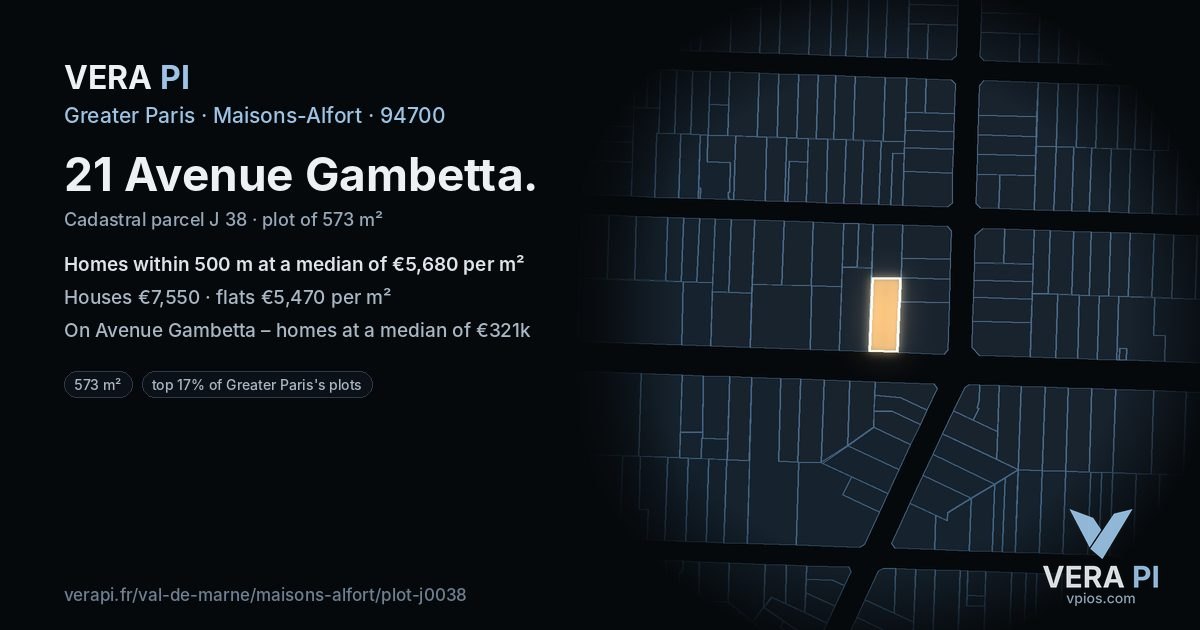 21 Avenue Gambetta, Maisons-Alfort at night – the plot lit, the parcels around coloured by the prices near them