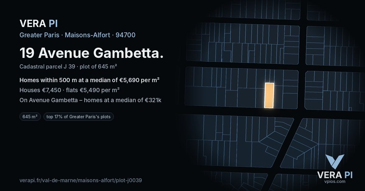19 Avenue Gambetta, Maisons-Alfort at night – the plot lit, the parcels around coloured by the prices near them