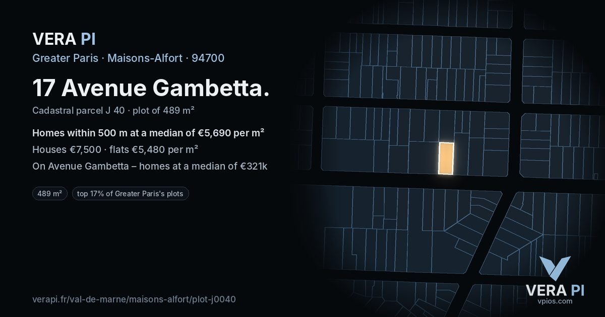 17 Avenue Gambetta, Maisons-Alfort at night – the plot lit, the parcels around coloured by the prices near them