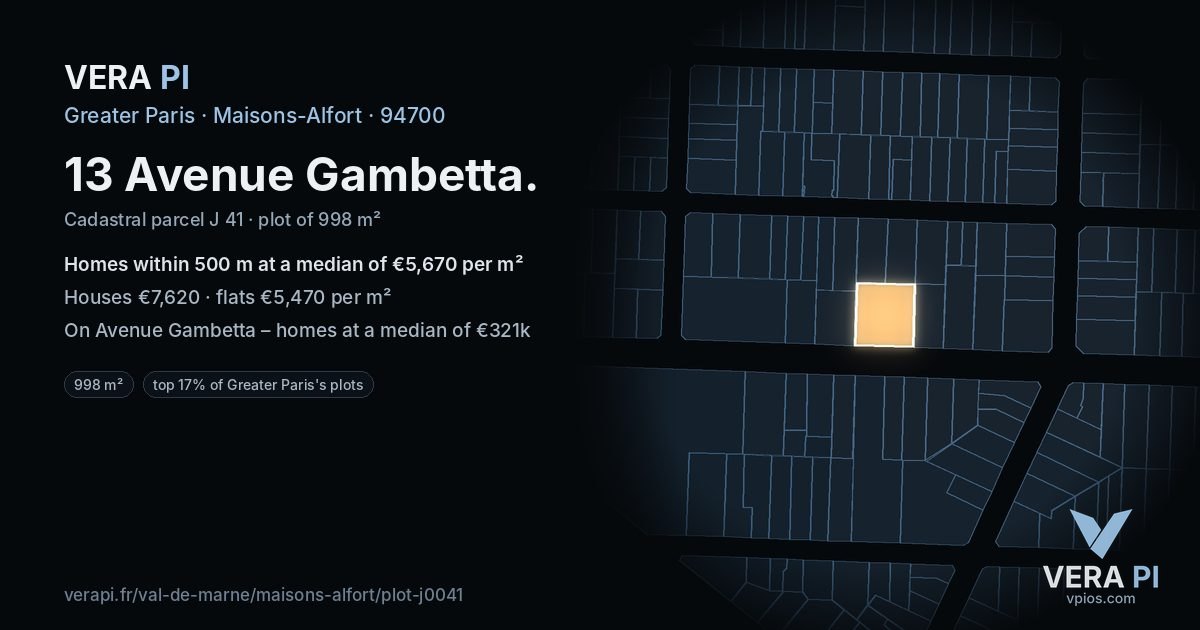 13 Avenue Gambetta, Maisons-Alfort at night – the plot lit, the parcels around coloured by the prices near them